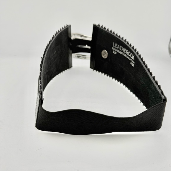 LeatherRock - women’s wide black genuine leather waist Belt silver buckle S /M